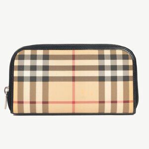 Burberry House-Check Leather-Trim Long Zip Wallet